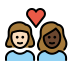 couple with heart, woman, woman, light skin tone, dark skin tone